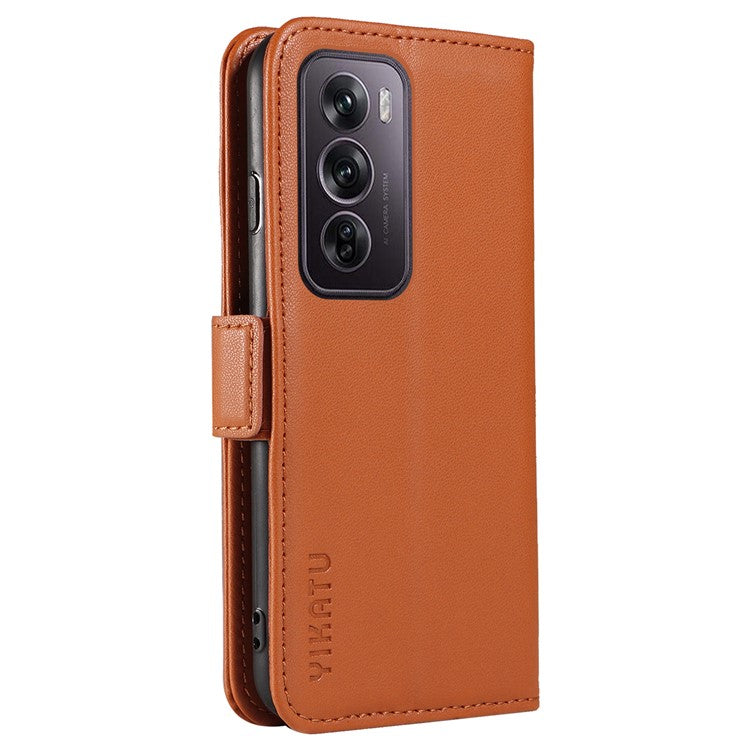 YIKATU YK-003 For Oppo Reno12 Pro 5G (Global) / (China) Case Wallet Stand Leather Phone Cover Side Buckle - Brown