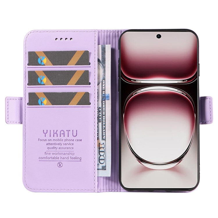 YIKATU YK-003 For Oppo Reno12 Pro 5G (Global) / (China) Case Wallet Stand Leather Phone Cover Side Buckle - Light Purple