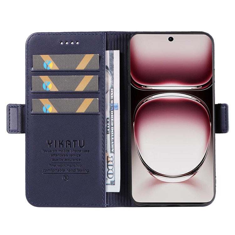 YIKATU YK-003 For Oppo Reno12 Pro 5G (Global) / (China) Case Wallet Stand Leather Phone Cover Side Buckle - Sapphire