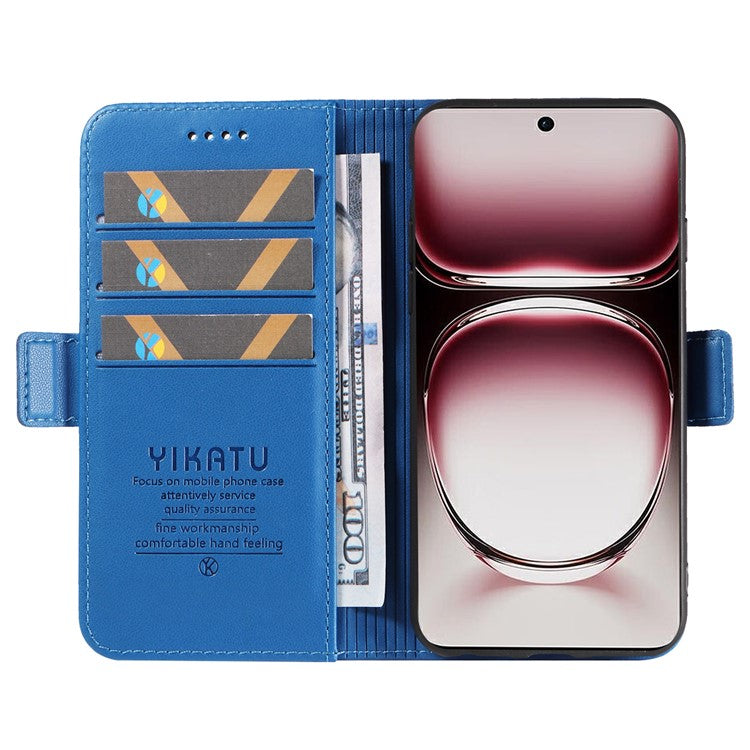 YIKATU YK-003 For Oppo Reno12 Pro 5G (Global) / (China) Case Wallet Stand Leather Phone Cover Side Buckle - Sky Blue