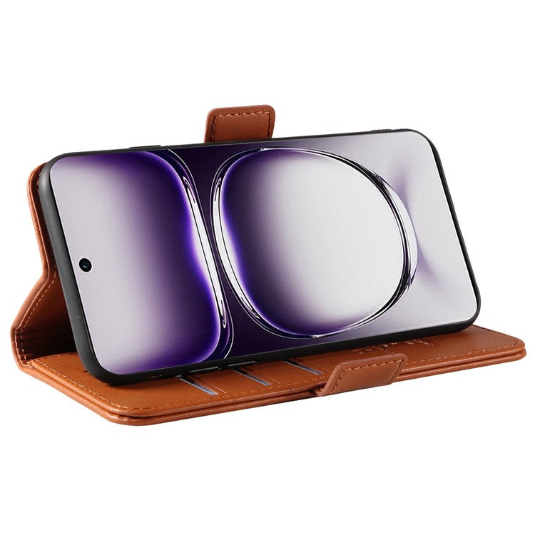 YIKATU YK-003 For Oppo Reno12 5G (Global) Case Wallet Stand Leather Phone Cover Side Buckle - Brown