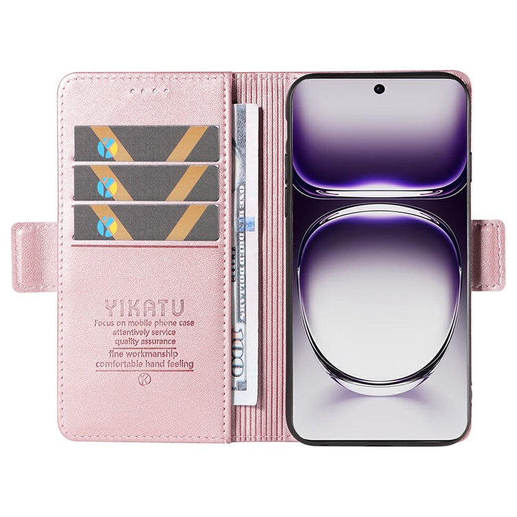 YIKATU YK-003 For Oppo Reno12 5G (Global) Case Wallet Stand Leather Phone Cover Side Buckle - Rose Gold