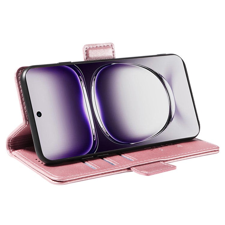 YIKATU YK-003 For Oppo Reno12 5G (Global) Case Wallet Stand Leather Phone Cover Side Buckle - Rose Gold