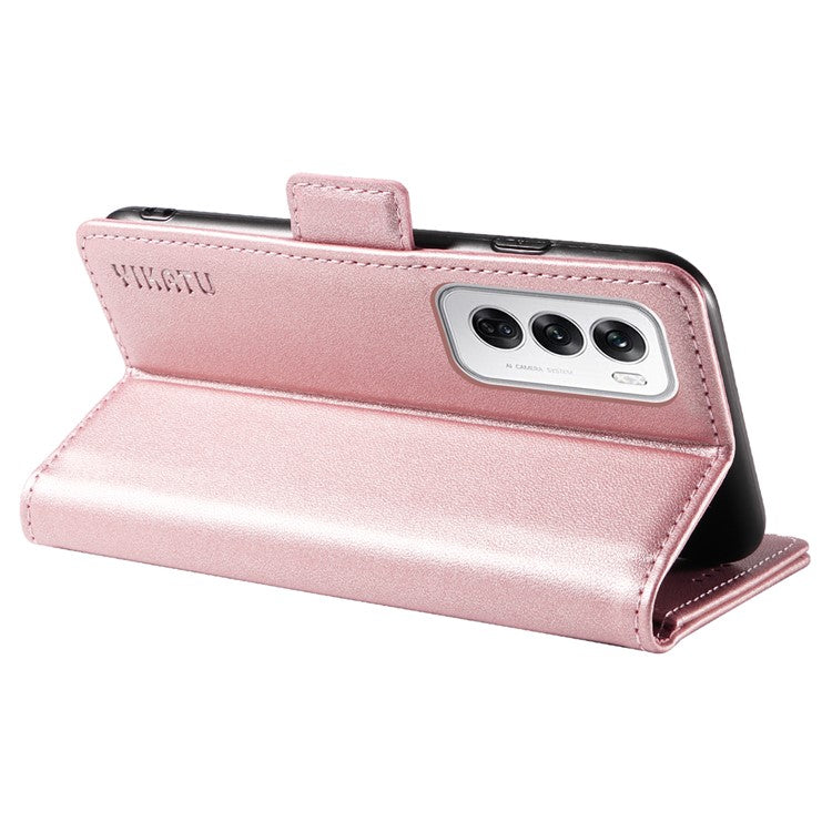 YIKATU YK-003 For Oppo Reno12 5G (Global) Case Wallet Stand Leather Phone Cover Side Buckle - Rose Gold