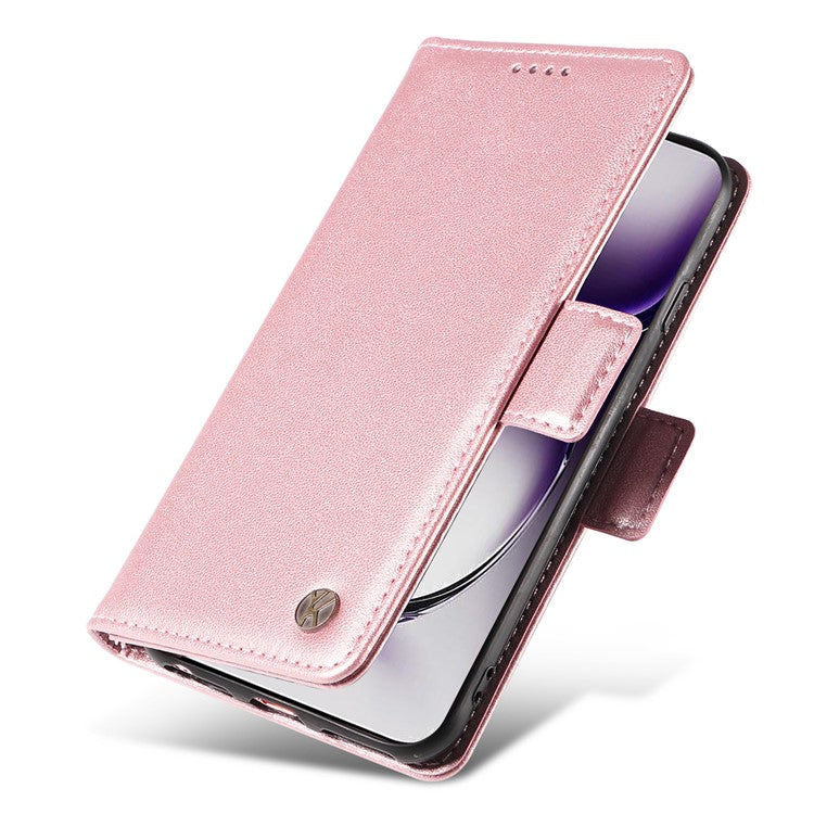 YIKATU YK-003 For Oppo Reno12 5G (Global) Case Wallet Stand Leather Phone Cover Side Buckle - Rose Gold