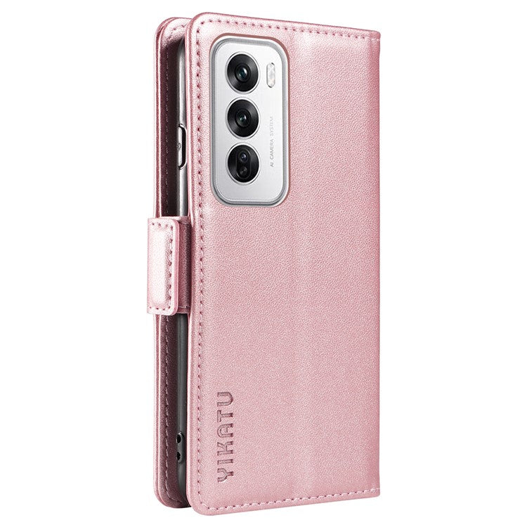 YIKATU YK-003 For Oppo Reno12 5G (Global) Case Wallet Stand Leather Phone Cover Side Buckle - Rose Gold