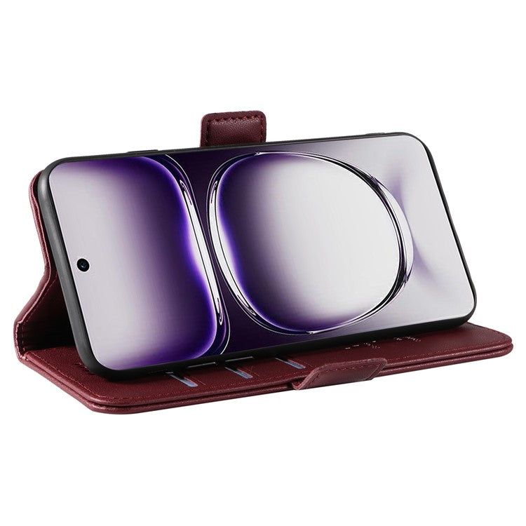 YIKATU YK-003 For Oppo Reno12 5G (Global) Case Wallet Stand Leather Phone Cover Side Buckle - Wine Red