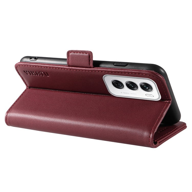 YIKATU YK-003 For Oppo Reno12 5G (Global) Case Wallet Stand Leather Phone Cover Side Buckle - Wine Red