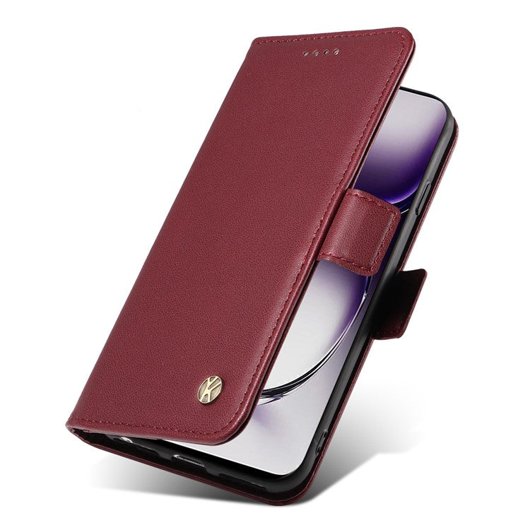 YIKATU YK-003 For Oppo Reno12 5G (Global) Case Wallet Stand Leather Phone Cover Side Buckle - Wine Red