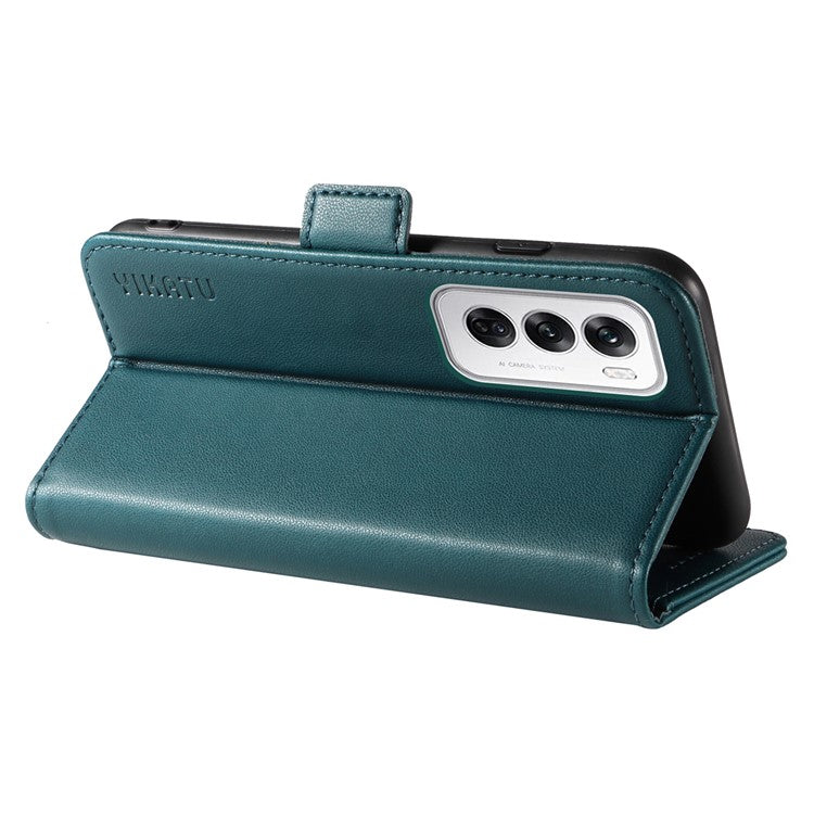 YIKATU YK-003 For Oppo Reno12 5G (Global) Case Wallet Stand Leather Phone Cover Side Buckle - Green