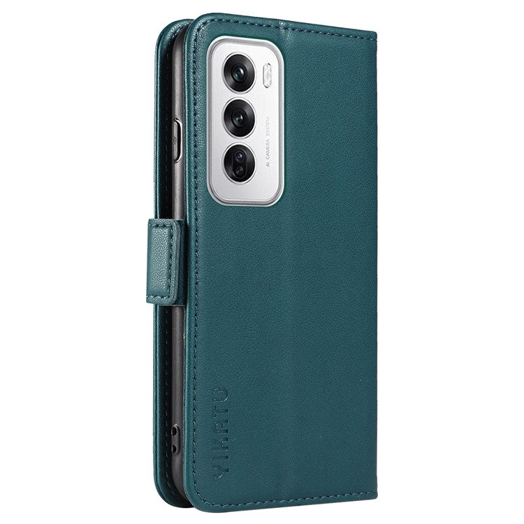 YIKATU YK-003 For Oppo Reno12 5G (Global) Case Wallet Stand Leather Phone Cover Side Buckle - Green
