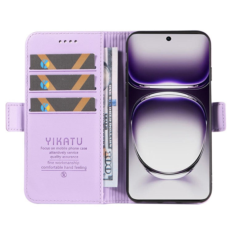 YIKATU YK-003 For Oppo Reno12 5G (Global) Case Wallet Stand Leather Phone Cover Side Buckle - Light Purple