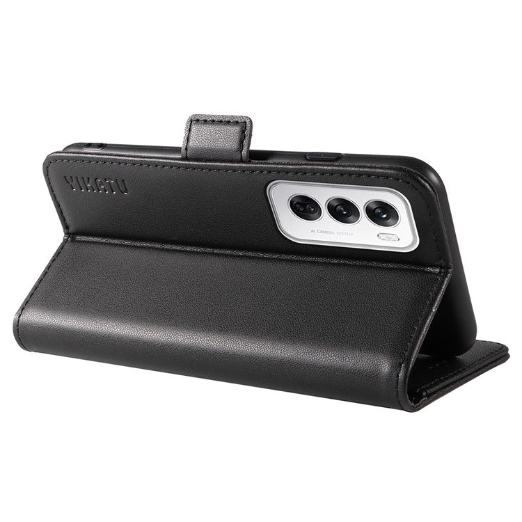 YIKATU YK-003 For Oppo Reno12 5G (Global) Case Wallet Stand Leather Phone Cover Side Buckle - Black