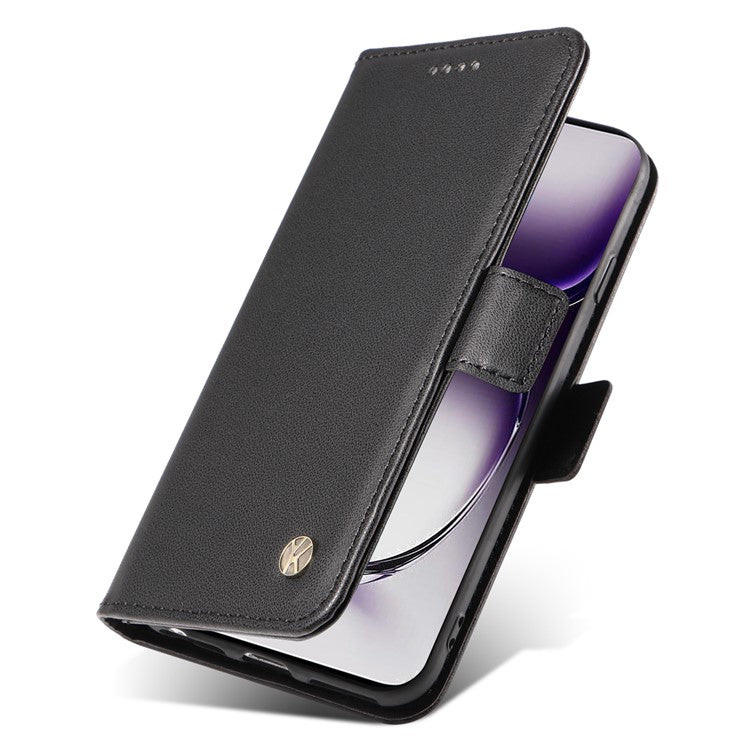 YIKATU YK-003 For Oppo Reno12 5G (Global) Case Wallet Stand Leather Phone Cover Side Buckle - Black
