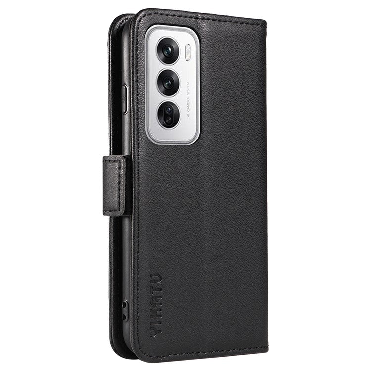 YIKATU YK-003 For Oppo Reno12 5G (Global) Case Wallet Stand Leather Phone Cover Side Buckle - Black