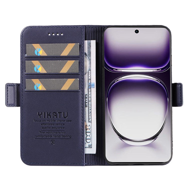 YIKATU YK-003 For Oppo Reno12 5G (Global) Case Wallet Stand Leather Phone Cover Side Buckle - Sapphire