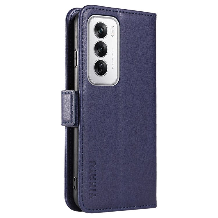 YIKATU YK-003 For Oppo Reno12 5G (Global) Case Wallet Stand Leather Phone Cover Side Buckle - Sapphire