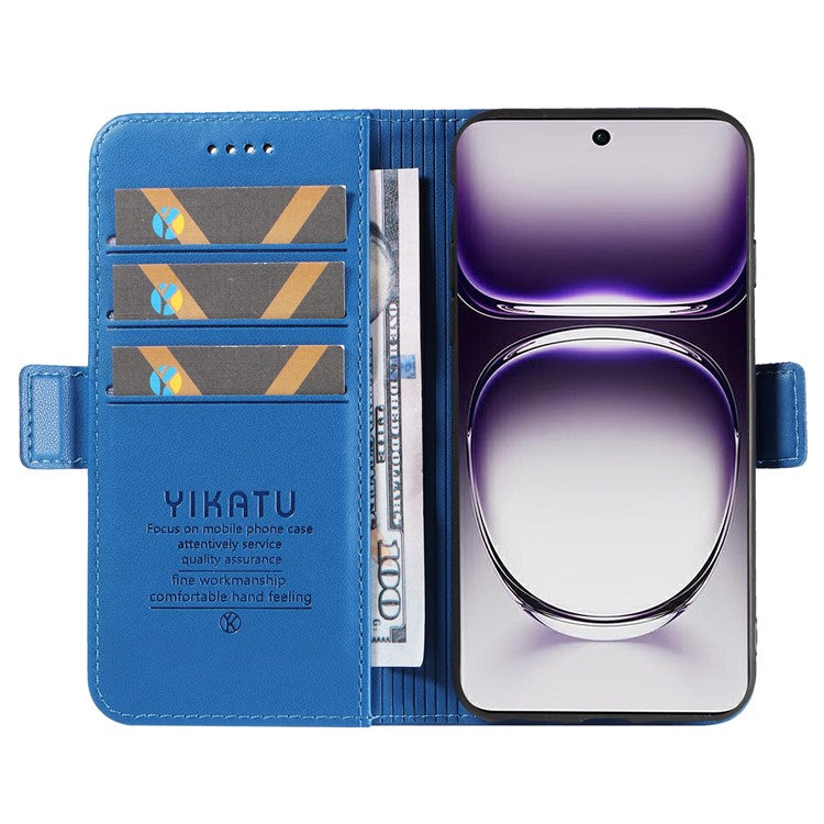 YIKATU YK-003 For Oppo Reno12 5G (Global) Case Wallet Stand Leather Phone Cover Side Buckle - Sky Blue