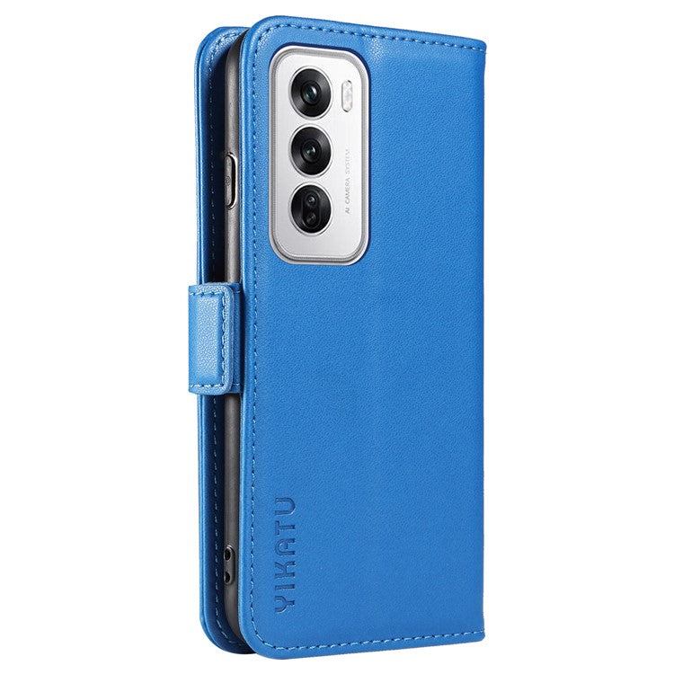 YIKATU YK-003 For Oppo Reno12 5G (Global) Case Wallet Stand Leather Phone Cover Side Buckle - Sky Blue