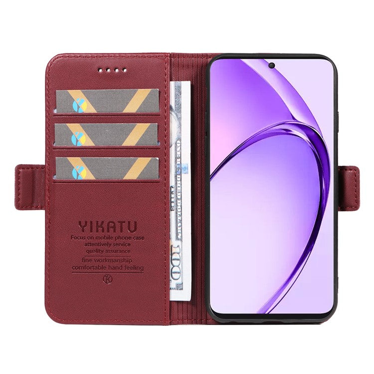 YIKATU YK-003 For Oppo A3 Pro (Global) 5G Case Wallet Stand Leather Phone Cover Side Buckle - Wine Red