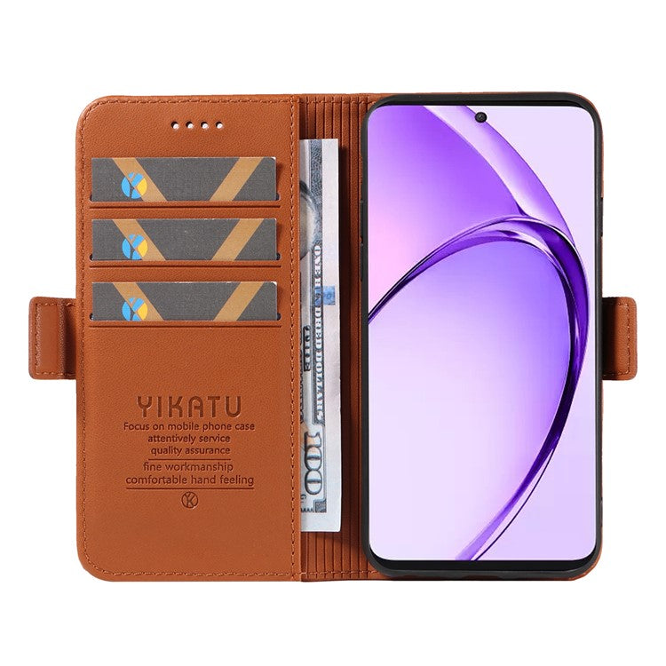 YIKATU YK-003 For Oppo A3 Pro (Global) 5G Case Wallet Stand Leather Phone Cover Side Buckle - Brown