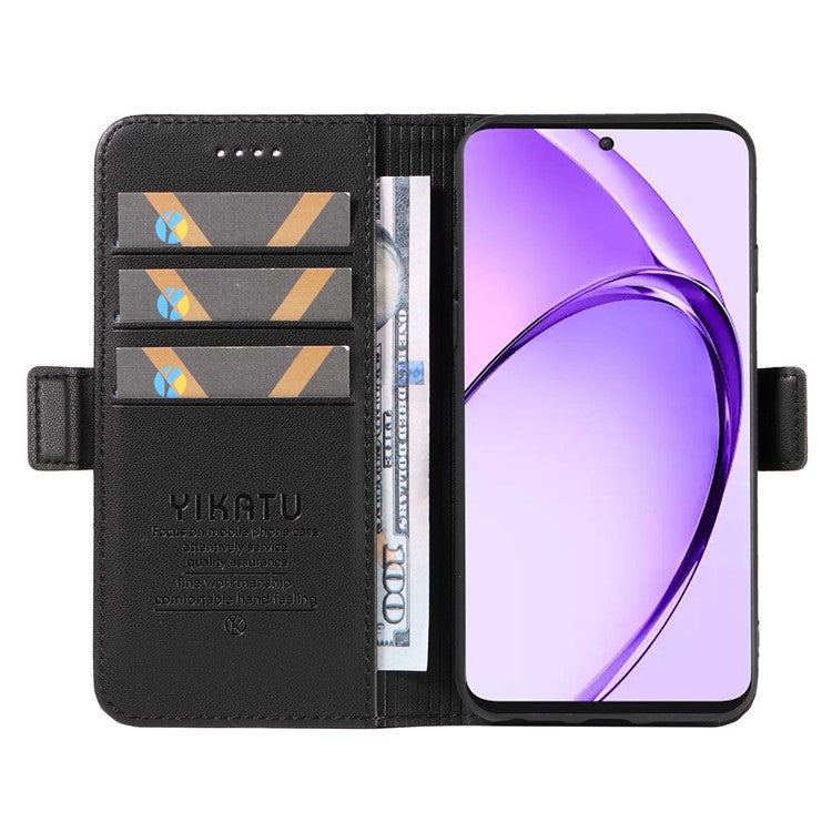 YIKATU YK-003 For Oppo A3 Pro (Global) 5G Case Wallet Stand Leather Phone Cover Side Buckle - Black
