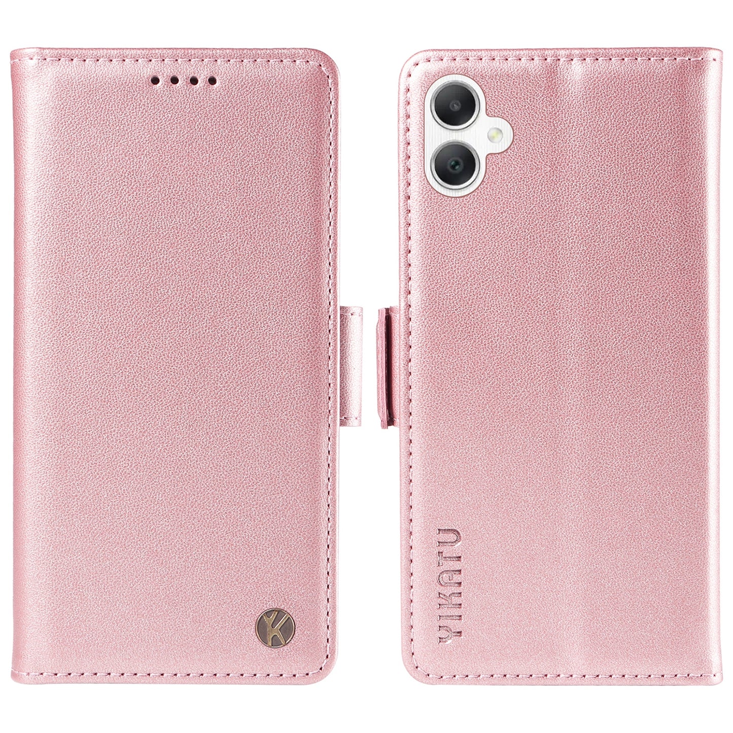 YIKATU YK-003 For Samsung Galaxy A06 Case Wallet Stand Leather Phone Cover Side Buckle - Rose Gold