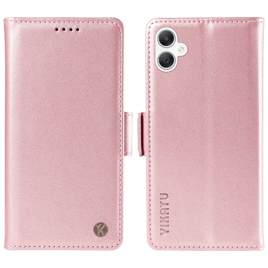 YIKATU YK-003 For Samsung Galaxy A06 Case Wallet Stand Leather Phone Cover Side Buckle - Rose Gold