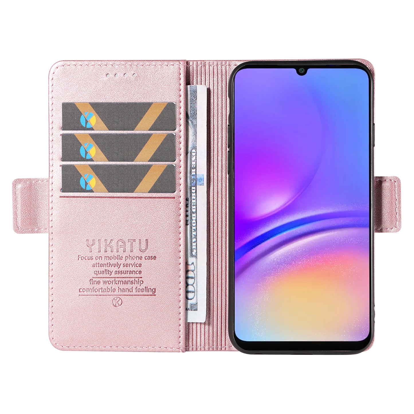 YIKATU YK-003 For Samsung Galaxy A06 Case Wallet Stand Leather Phone Cover Side Buckle - Rose Gold