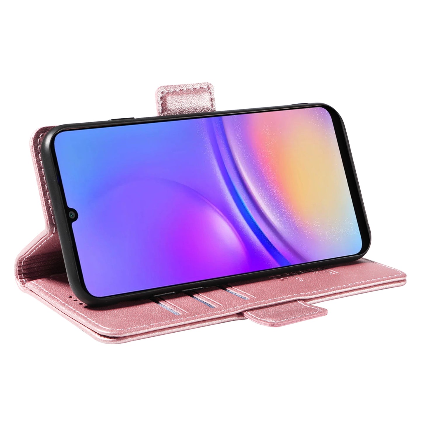 YIKATU YK-003 For Samsung Galaxy A06 Case Wallet Stand Leather Phone Cover Side Buckle - Rose Gold