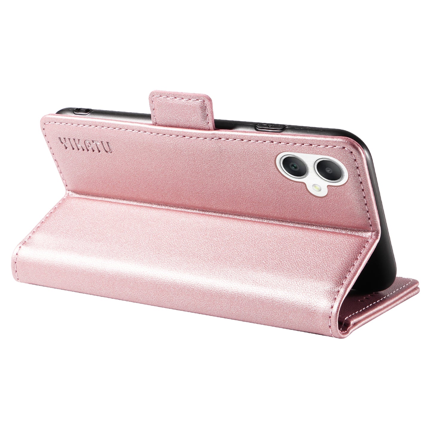 YIKATU YK-003 For Samsung Galaxy A06 Case Wallet Stand Leather Phone Cover Side Buckle - Rose Gold
