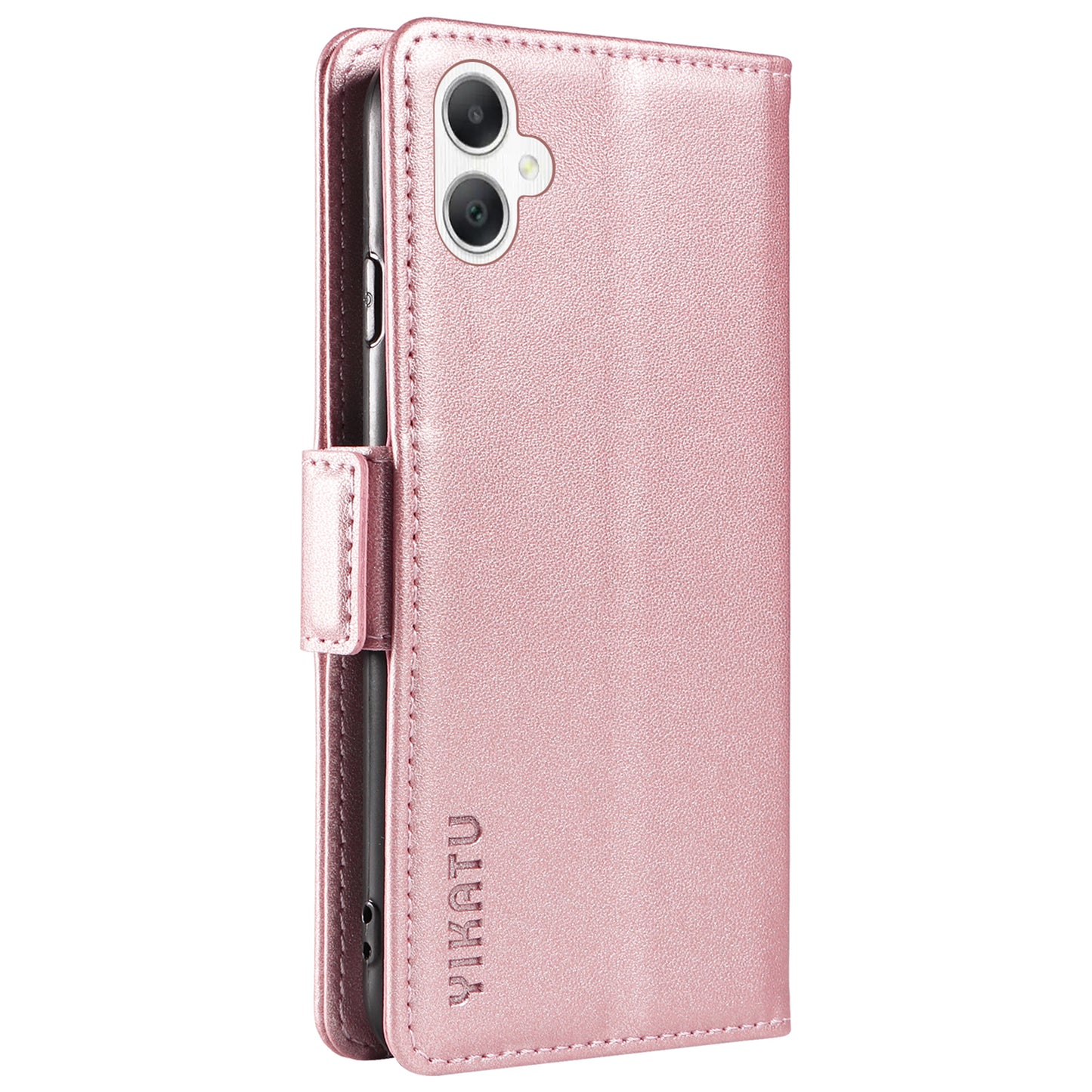 YIKATU YK-003 For Samsung Galaxy A06 Case Wallet Stand Leather Phone Cover Side Buckle - Rose Gold