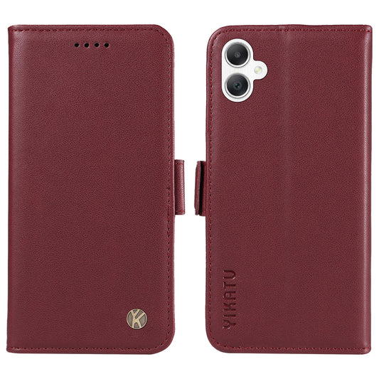 YIKATU YK-003 For Samsung Galaxy A06 Case Wallet Stand Leather Phone Cover Side Buckle - Wine Red