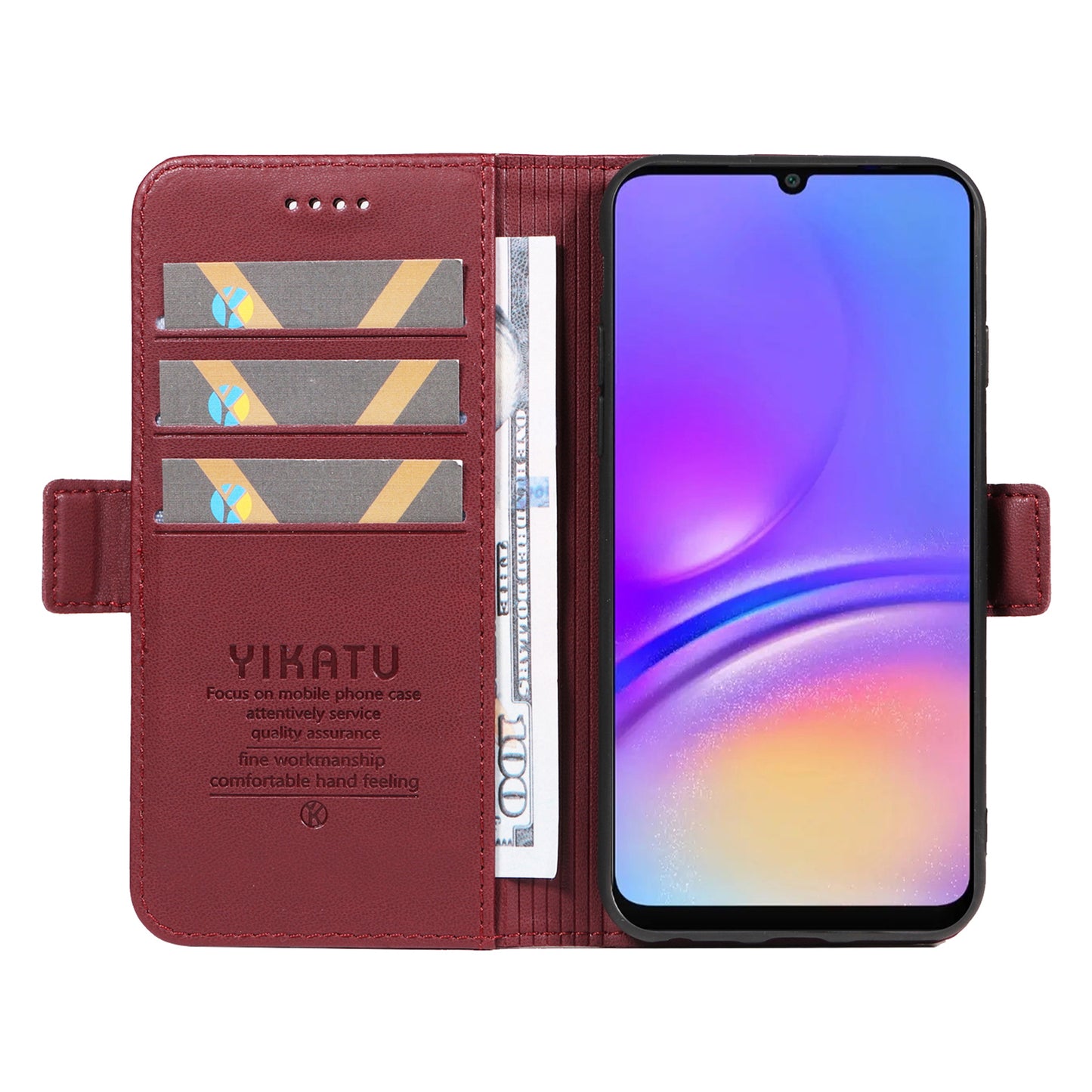 YIKATU YK-003 For Samsung Galaxy A06 Case Wallet Stand Leather Phone Cover Side Buckle - Wine Red