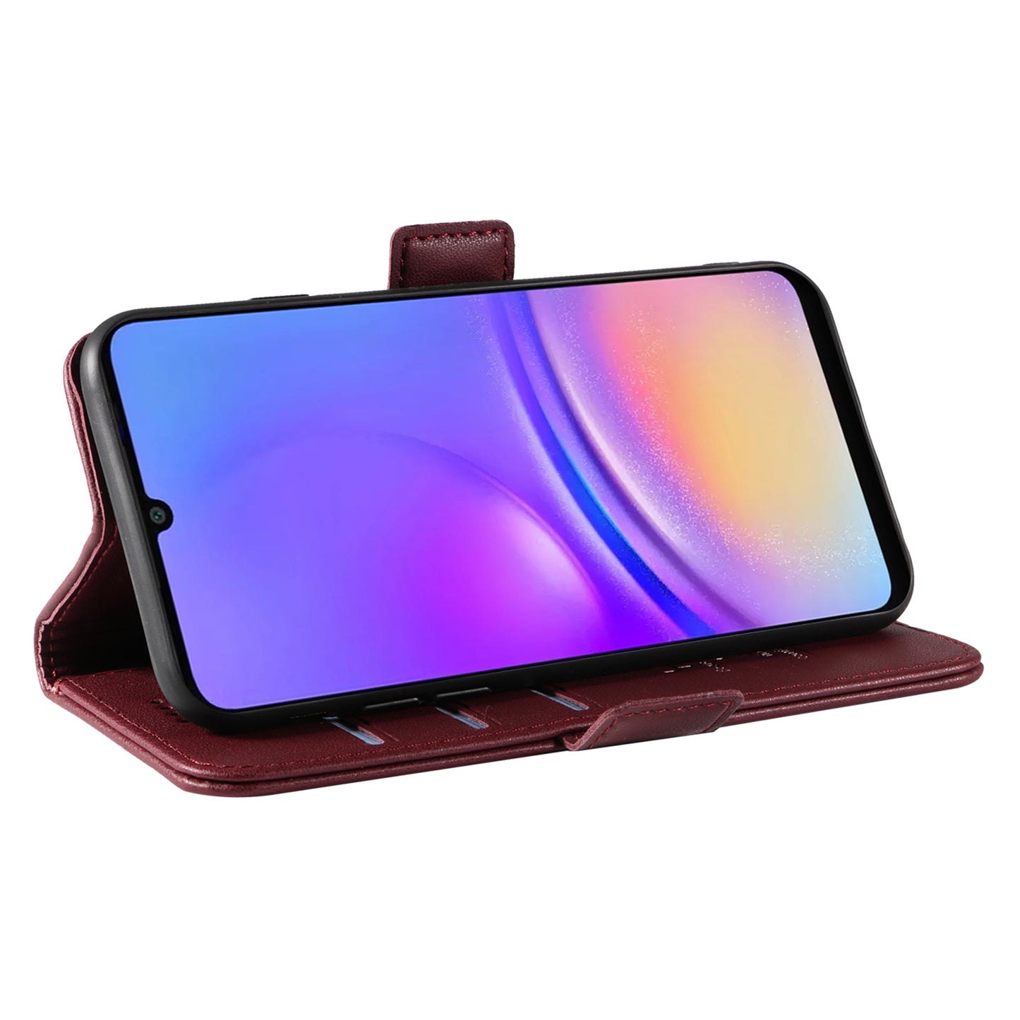 YIKATU YK-003 For Samsung Galaxy A06 Case Wallet Stand Leather Phone Cover Side Buckle - Wine Red
