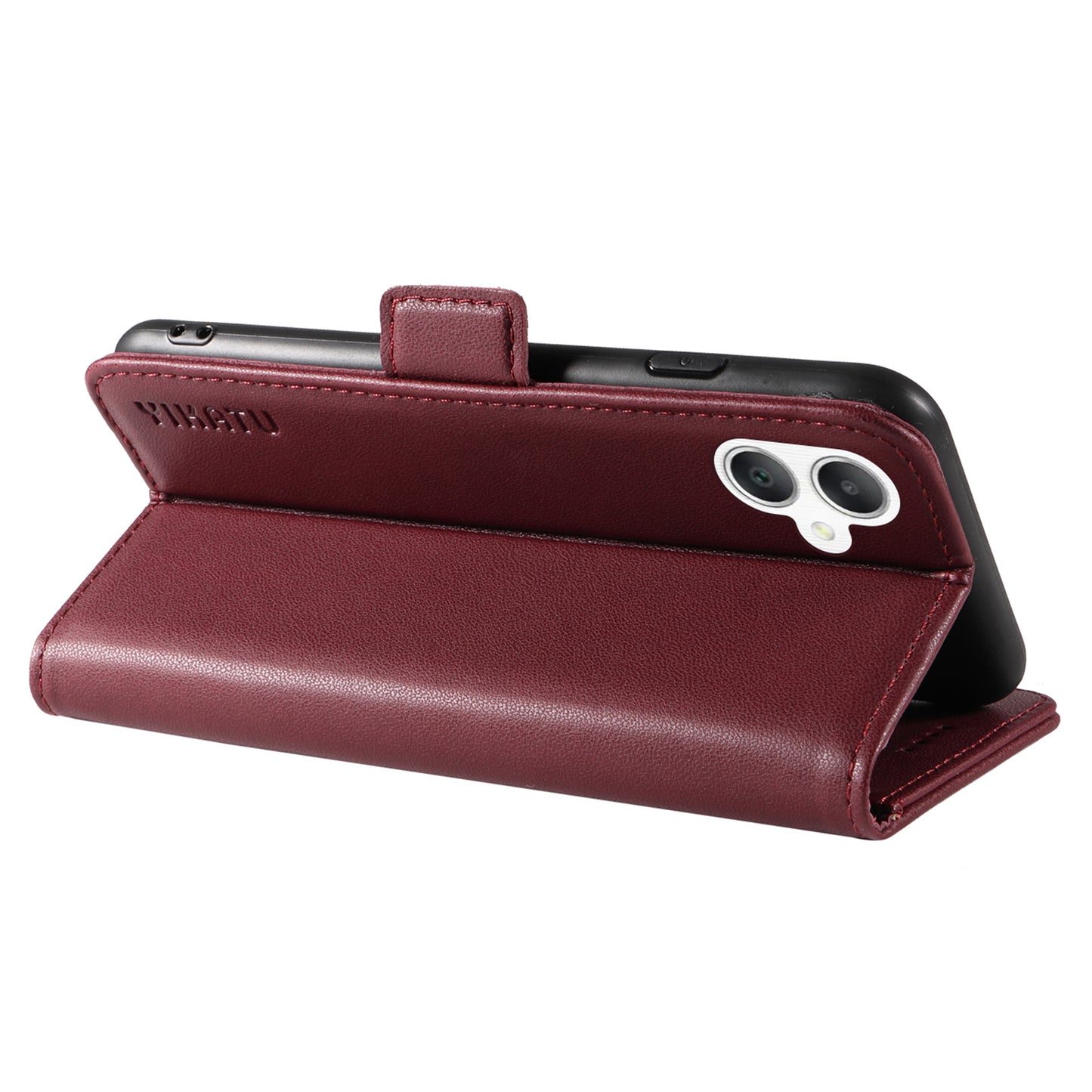 YIKATU YK-003 For Samsung Galaxy A06 Case Wallet Stand Leather Phone Cover Side Buckle - Wine Red