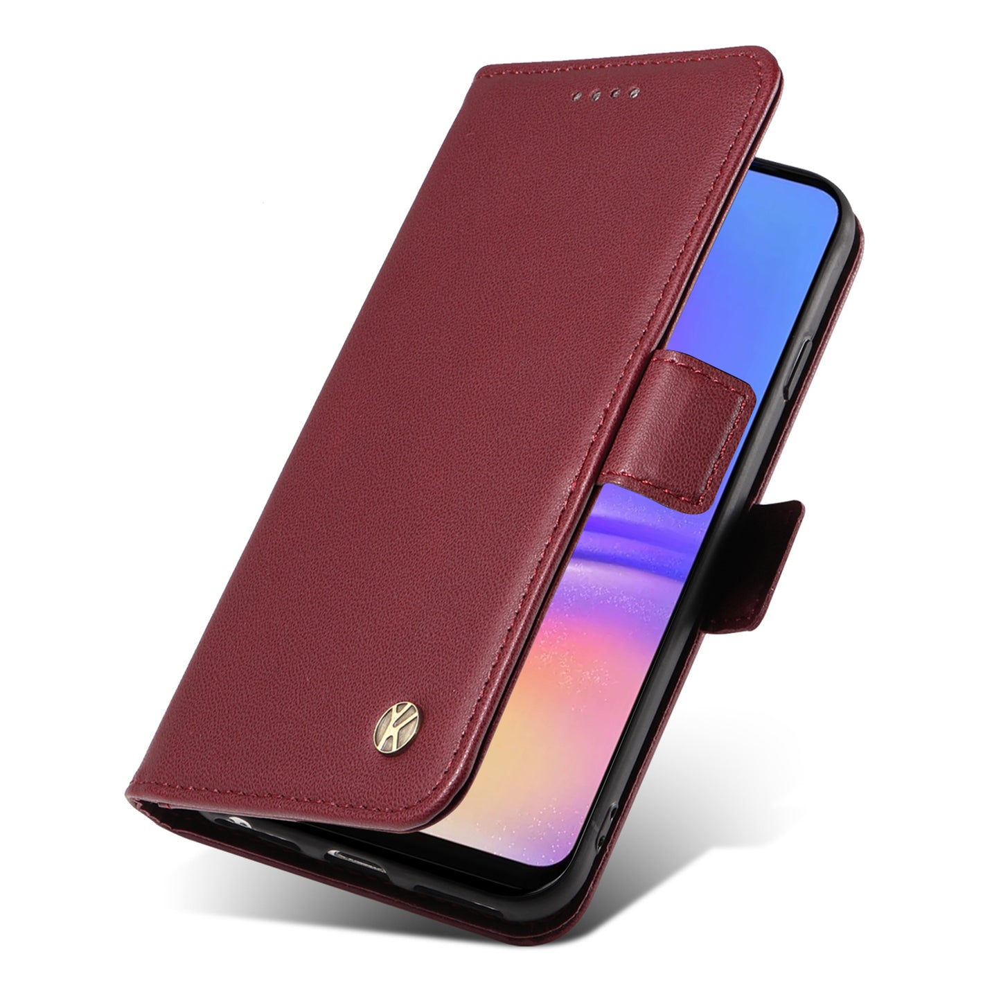 YIKATU YK-003 For Samsung Galaxy A06 Case Wallet Stand Leather Phone Cover Side Buckle - Wine Red