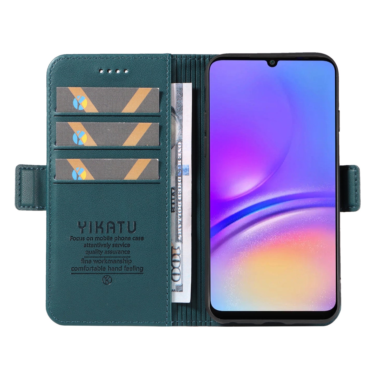 YIKATU YK-003 For Samsung Galaxy A06 Case Wallet Stand Leather Phone Cover Side Buckle - Green