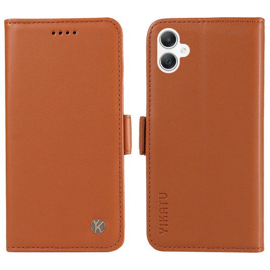 YIKATU YK-003 For Samsung Galaxy A06 Case Wallet Stand Leather Phone Cover Side Buckle - Brown