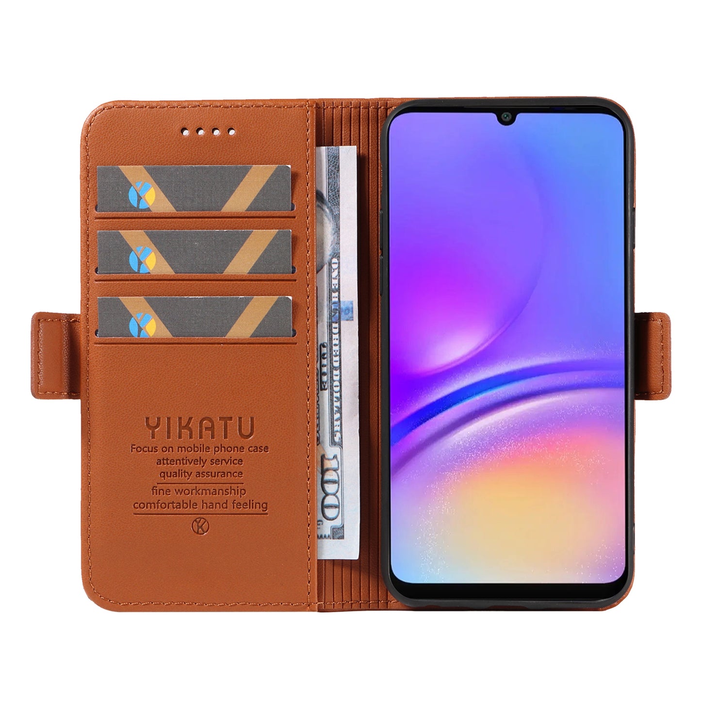 YIKATU YK-003 For Samsung Galaxy A06 Case Wallet Stand Leather Phone Cover Side Buckle - Brown