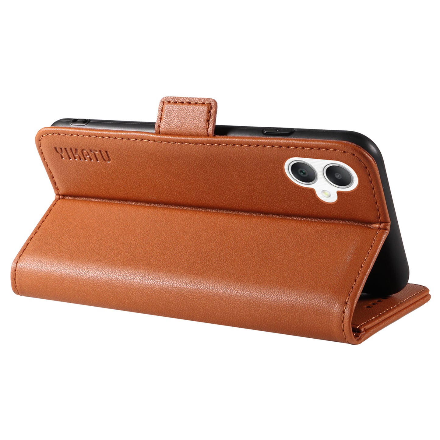 YIKATU YK-003 For Samsung Galaxy A06 Case Wallet Stand Leather Phone Cover Side Buckle - Brown