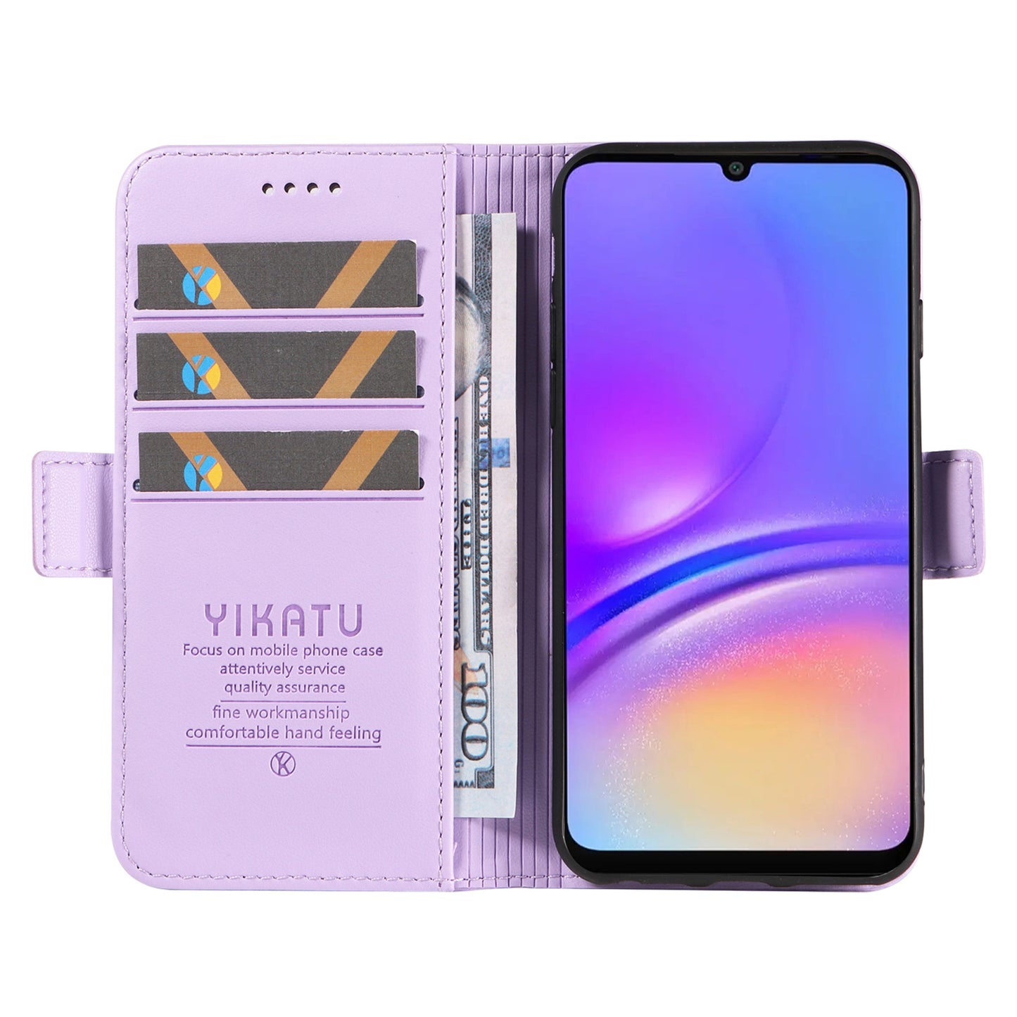 YIKATU YK-003 For Samsung Galaxy A06 Case Wallet Stand Leather Phone Cover Side Buckle - Light Purple