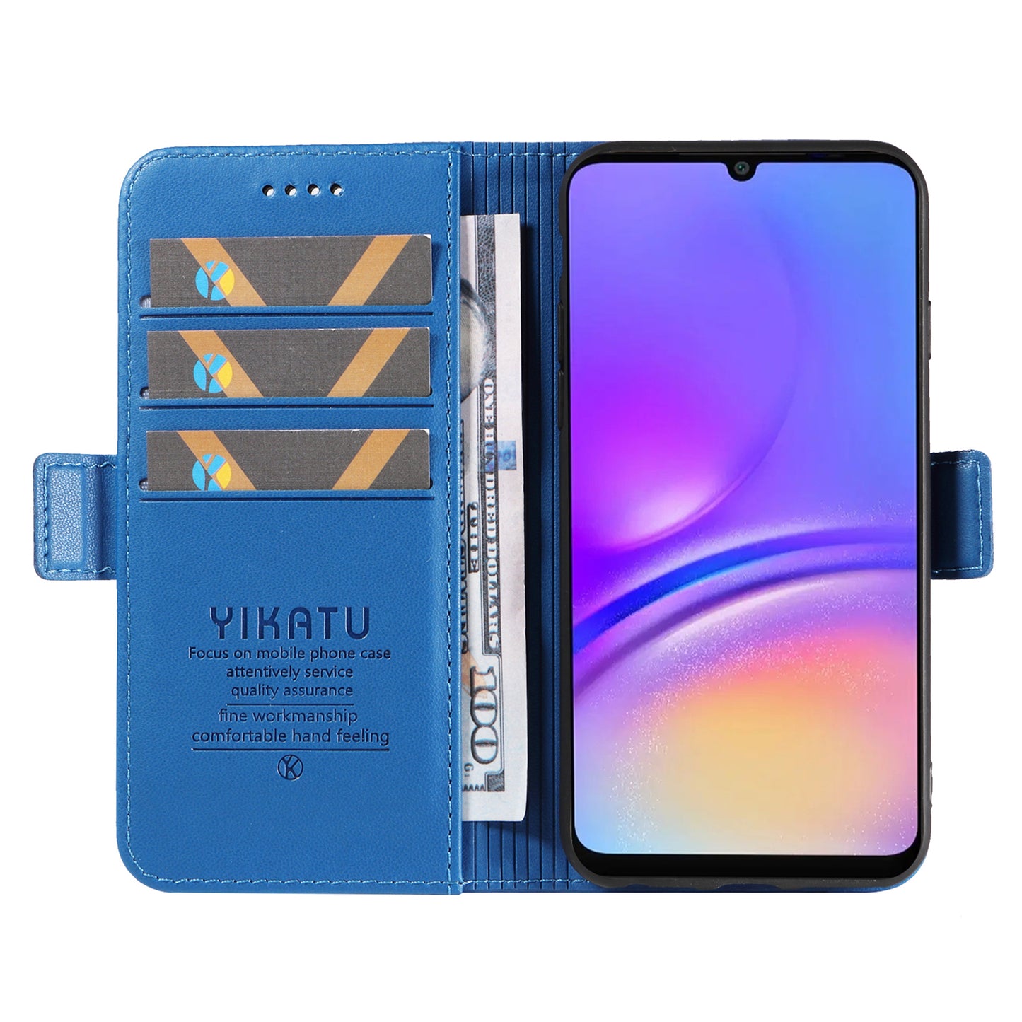 YIKATU YK-003 For Samsung Galaxy A06 Case Wallet Stand Leather Phone Cover Side Buckle - Sky Blue