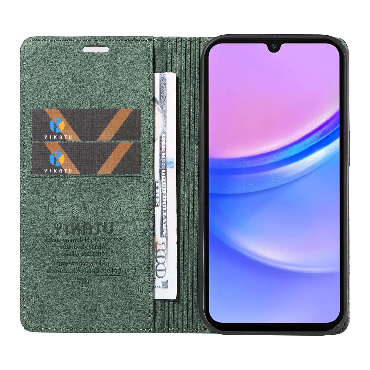 YIKATU YK-004 For Samsung Galaxy A16 5G / A16 4G Case Leather Skin-Touch Phone Cover Magnetic Auto-Absorbed - Green