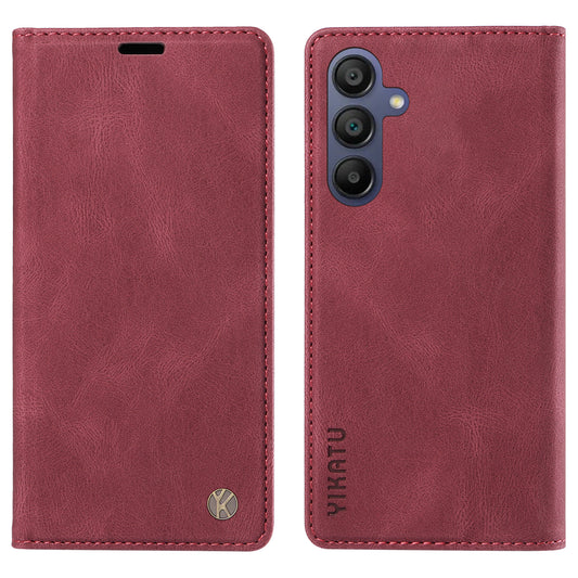 YIKATU YK-004 For Samsung Galaxy A16 5G / A16 4G Case Leather Skin-Touch Phone Cover Magnetic Auto-Absorbed - Wine Red