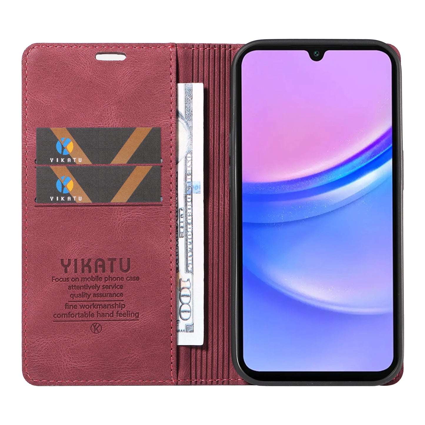 YIKATU YK-004 For Samsung Galaxy A16 5G / A16 4G Case Leather Skin-Touch Phone Cover Magnetic Auto-Absorbed - Wine Red
