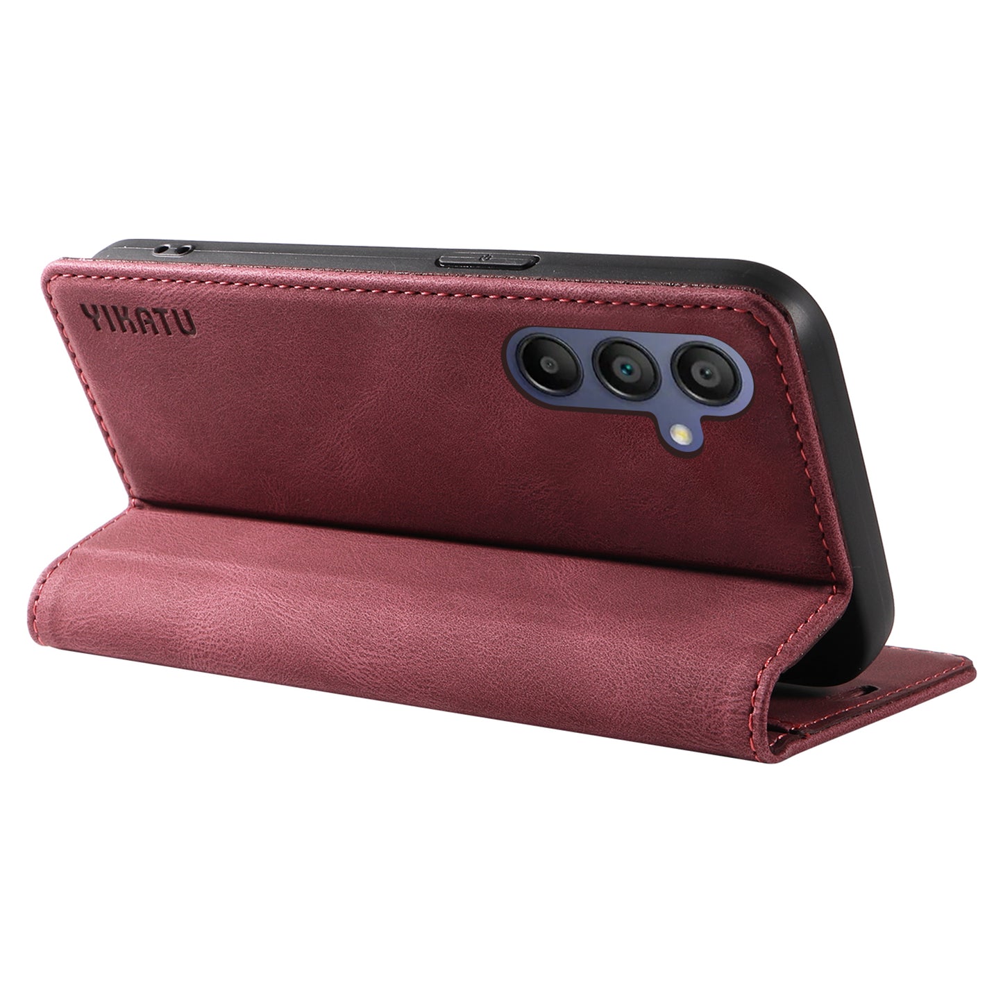 YIKATU YK-004 For Samsung Galaxy A16 5G / A16 4G Case Leather Skin-Touch Phone Cover Magnetic Auto-Absorbed - Wine Red