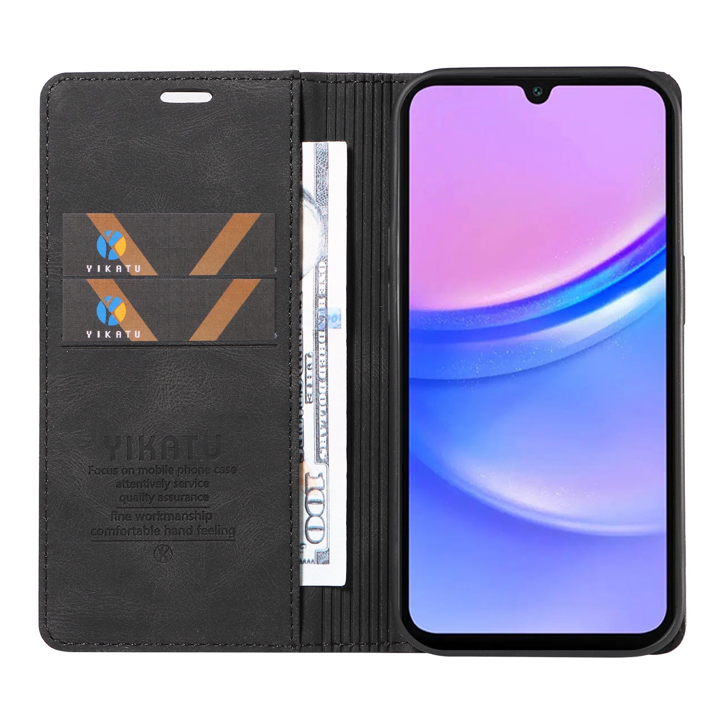 YIKATU YK-004 For Samsung Galaxy A16 5G / A16 4G Case Leather Skin-Touch Phone Cover Magnetic Auto-Absorbed - Black