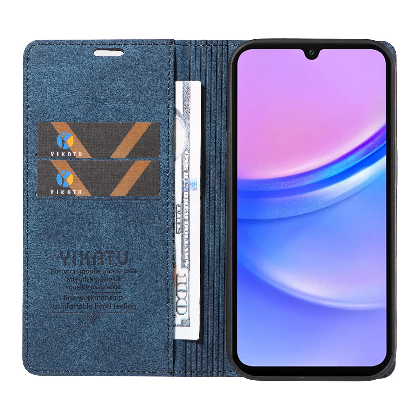 YIKATU YK-004 For Samsung Galaxy A16 5G / A16 4G Case Leather Skin-Touch Phone Cover Magnetic Auto-Absorbed - Blue