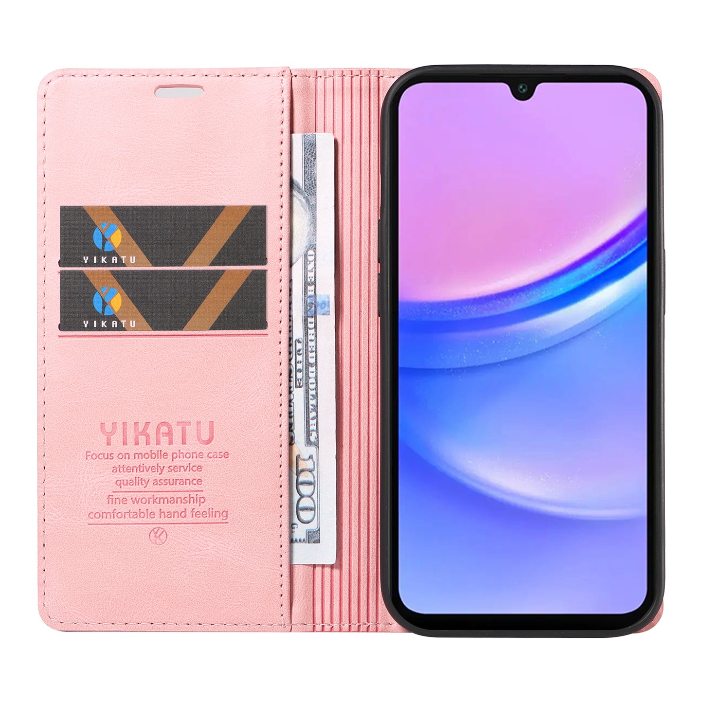 YIKATU YK-004 For Samsung Galaxy A16 5G / A16 4G Case Leather Skin-Touch Phone Cover Magnetic Auto-Absorbed - Pink
